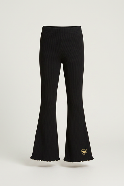 Pantalon Noir Côtelé Évasé Brodé Confortable Fille - Cordé - vue 3