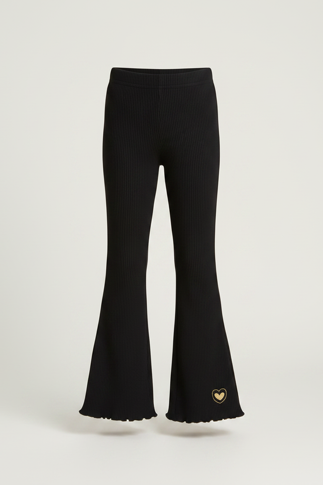 Pantalon Noir Côtelé Évasé Brodé Confortable Fille - Cordé - vue 3