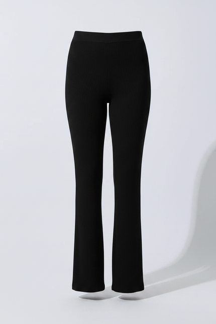 Pantalon Noir Côtelé Évasé Confortable Femme - Maille - vue 3