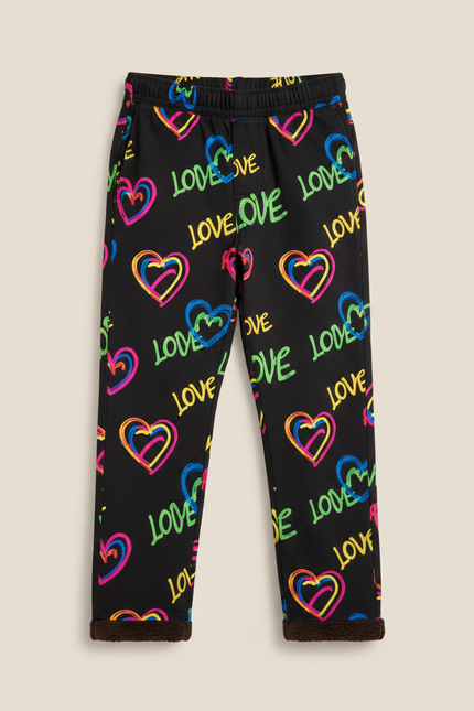 Pantalon Noir Imprimé Cœurs Colorés Fille Hiver - Molleton - vue 3