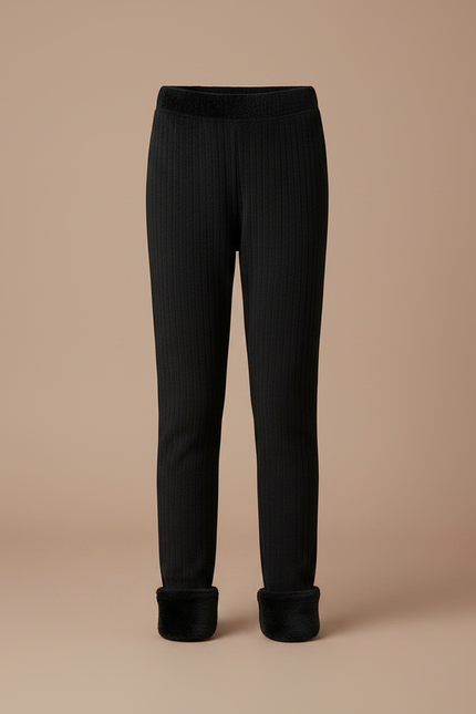 Pantalon Noir Côtelé Doublé Polaire Fille Hiver - Maille - vue 3