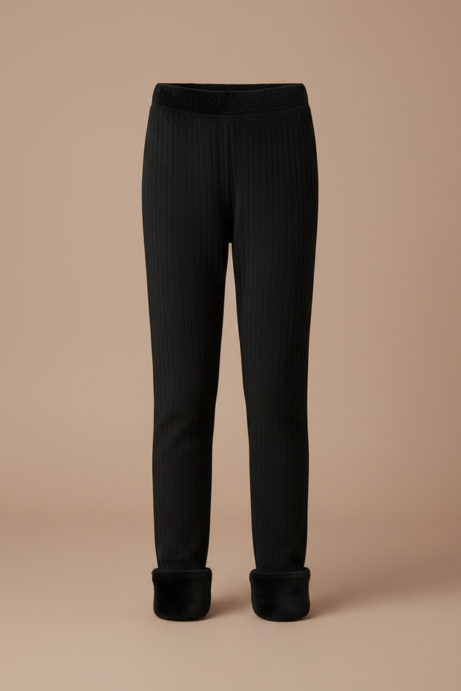 Pantalon Noir Côtelé Doublé Polaire Fille Hiver - Maille - vue 3