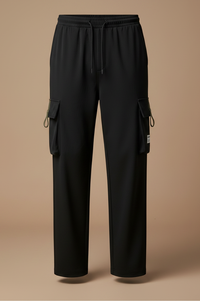 Pantalon Noir Cargo Droit Ample Décontracté Homme - Polyester - vue 3