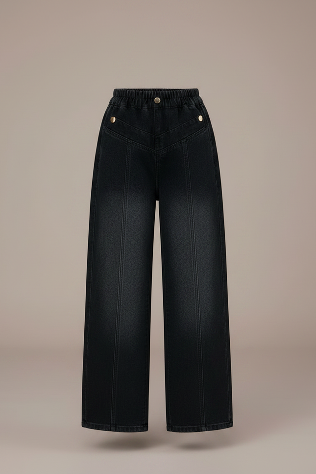 Pantalon Noir Large Denim Enfant Rétro Décontracté - Jean - vue 3