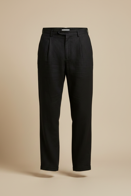 Pantalon Noir Lin Plissé Droit Décontracté Homme - vue 3