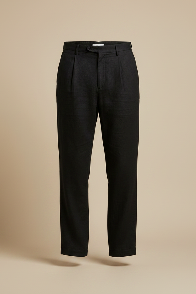 Pantalon Noir Lin Plissé Droit Décontracté Homme - vue 3