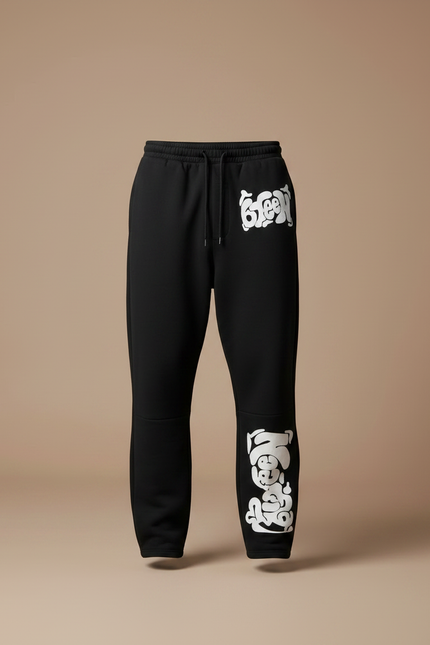 Pantalon Noir Imprimé Graphique Ample Décontracté Homme - Molleton - vue 3