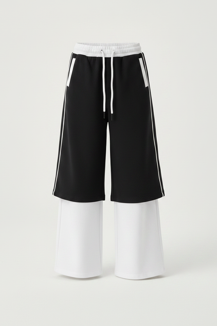 Pantalon Noir Ample Sportif Bicolore Décontracté - Multicolore Molleton - vue 3