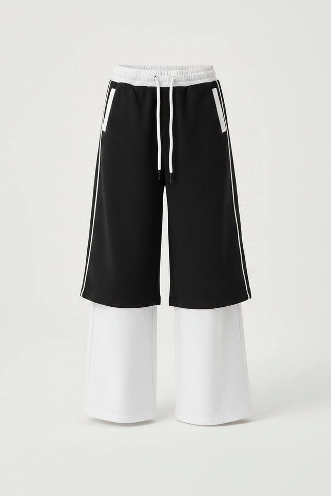 Pantalon Noir Ample Sportif Bicolore Décontracté - Multicolore Molleton - vue 3