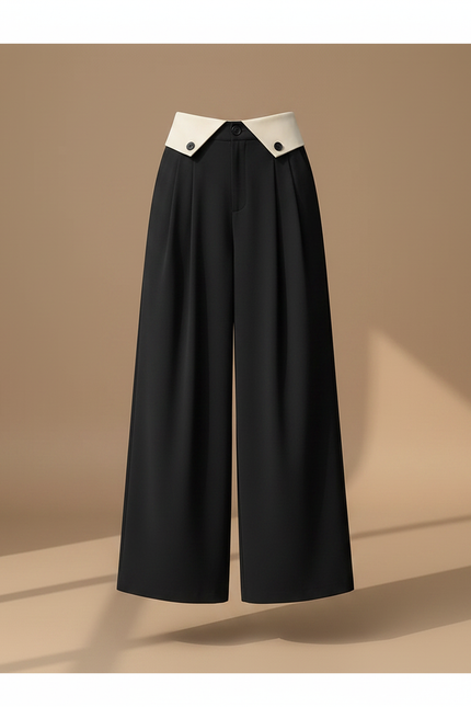 Pantalon Noir Fluide Taille Haute Large Élégant - Polyester - vue 3