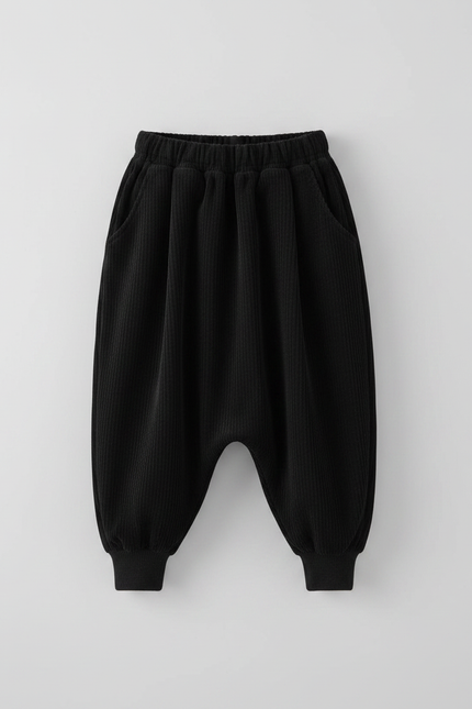 Pantalon Noir Côtelé Ample Harem Enfant - Cordé - vue 2