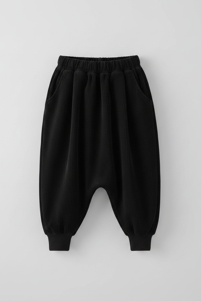 Pantalon Noir Côtelé Ample Harem Enfant - Cordé - vue 2