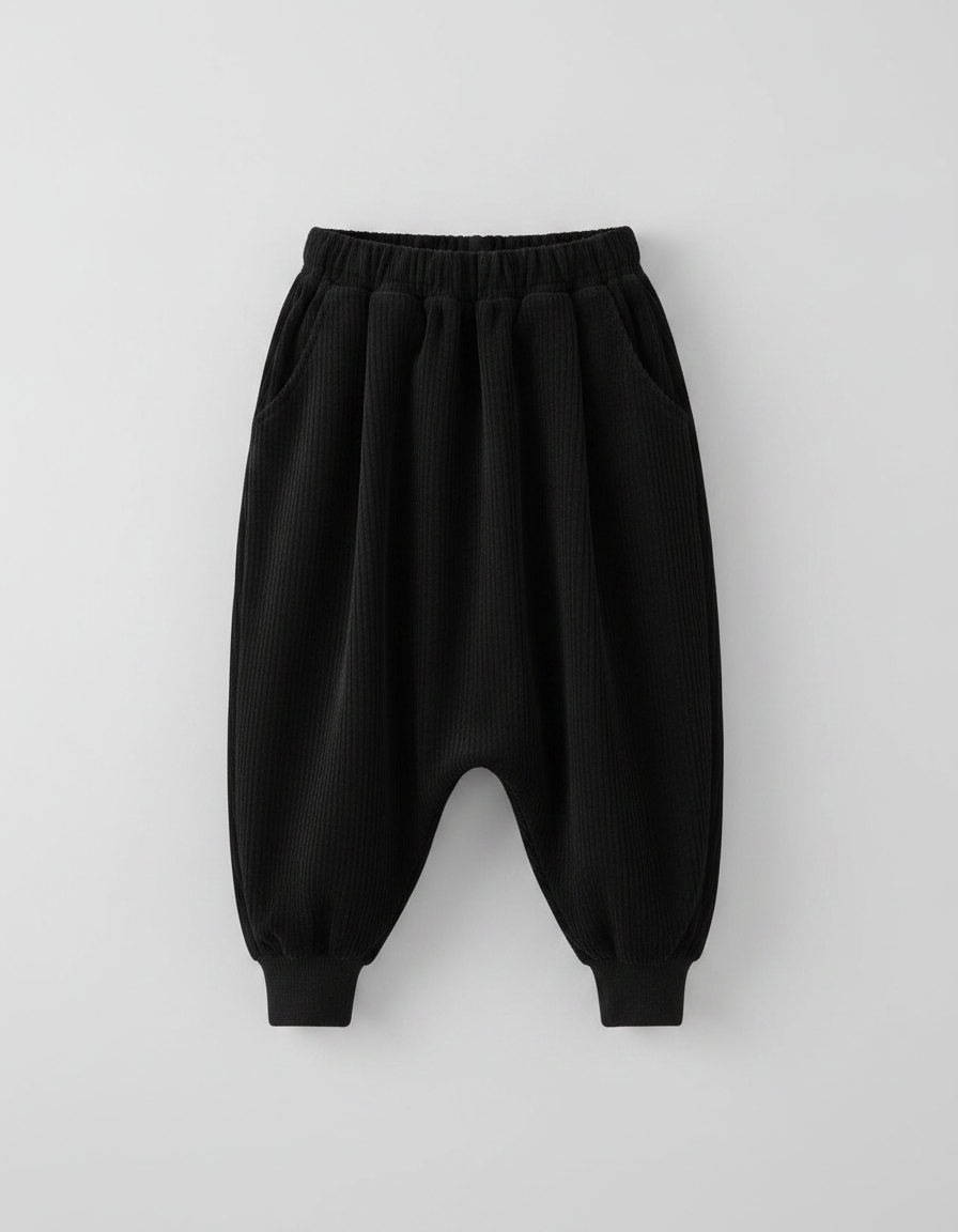 Pantalon Noir Côtelé Ample Harem Enfant - Cordé - vue 2
