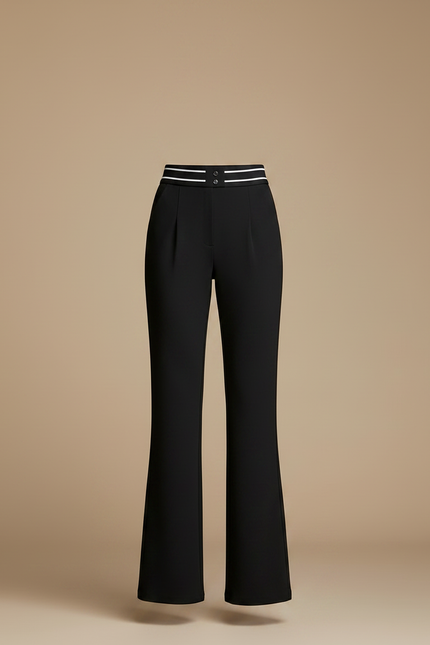 Pantalon Noir Évasé Taille Haute Élégant Femme - Polyester - vue 3