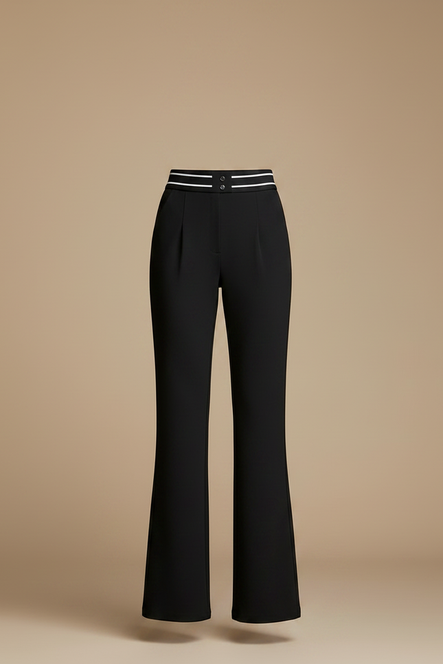 Pantalon Noir Évasé Taille Haute Élégant Femme - Polyester - vue 3