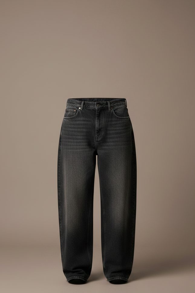 Pantalon Noir Ample Délavé Denim Décontracté Homme - Jean - vue 3