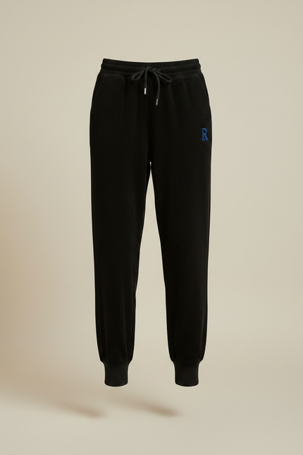 Pantalon Noir Côtelé Ample Brodé Cordon Femme - Cordé - vue 3