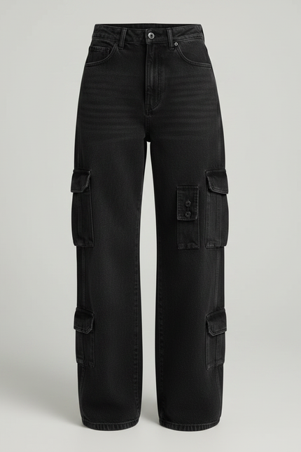 Pantalon Noir Cargo Ample Femme Décontracté - Jean - vue 3