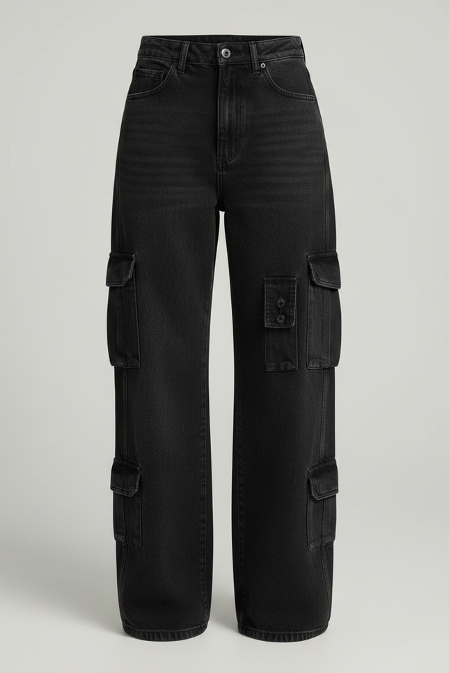 Pantalon Noir Cargo Ample Femme Décontracté - Jean - vue 3