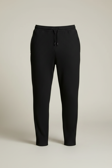 Pantalon Noir Plissé Droit Décontracté Cordon Homme - Polyester - vue 3