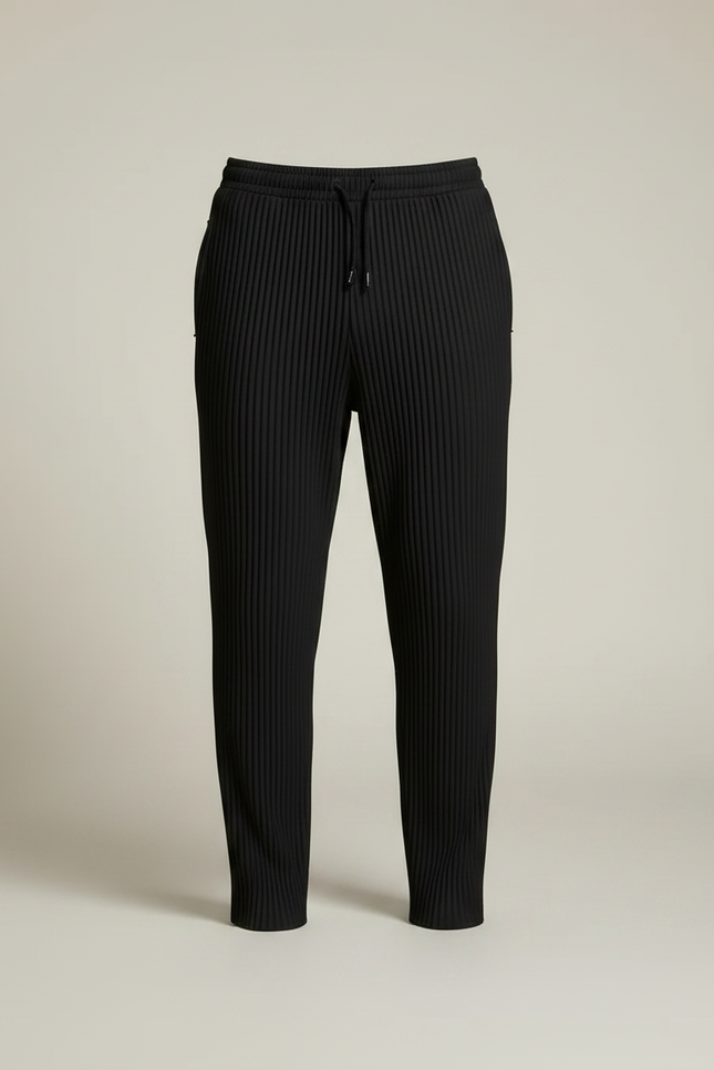 Pantalon Noir Plissé Droit Décontracté Cordon Homme - Polyester - vue 3