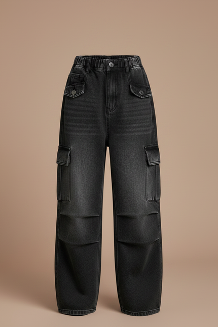 Pantalon Noir Cargo Ample Denim Fille - Jean - vue 3