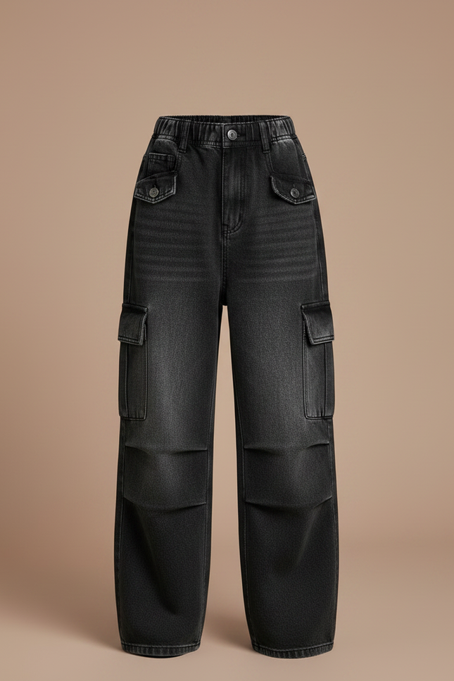 Pantalon Noir Cargo Ample Denim Fille - Jean - vue 3