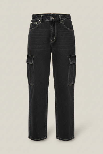 Pantalon Cargo Noir Femme - Gris Jean - vue 3