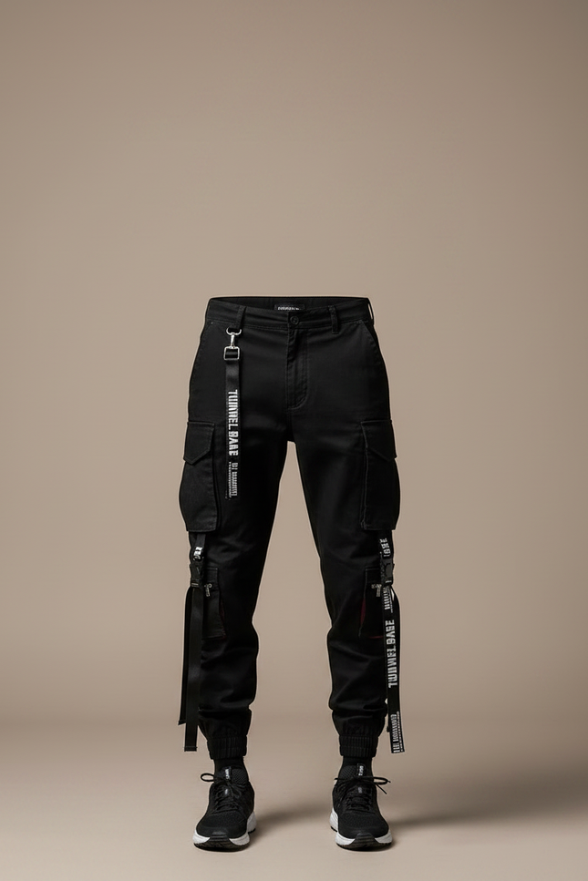 Pantalon Noir Cargo Streetwear Ample Homme - Toile - vue 3