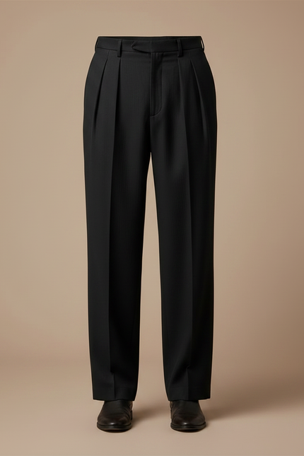 Pantalon Noir Plissé Ample Homme Élégant Droit Décontracté - Gabardine - vue 3