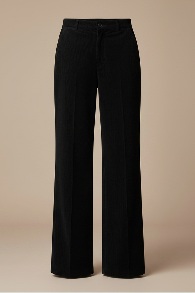 Pantalon Noir Côtelé Ample Décontracté Hiver Femme - Cordé - vue 3