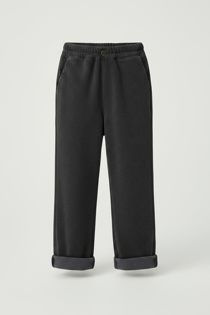 Pantalon Noir Côtelé Ample Décontracté Enfant Élastique - Cordé - vue 3