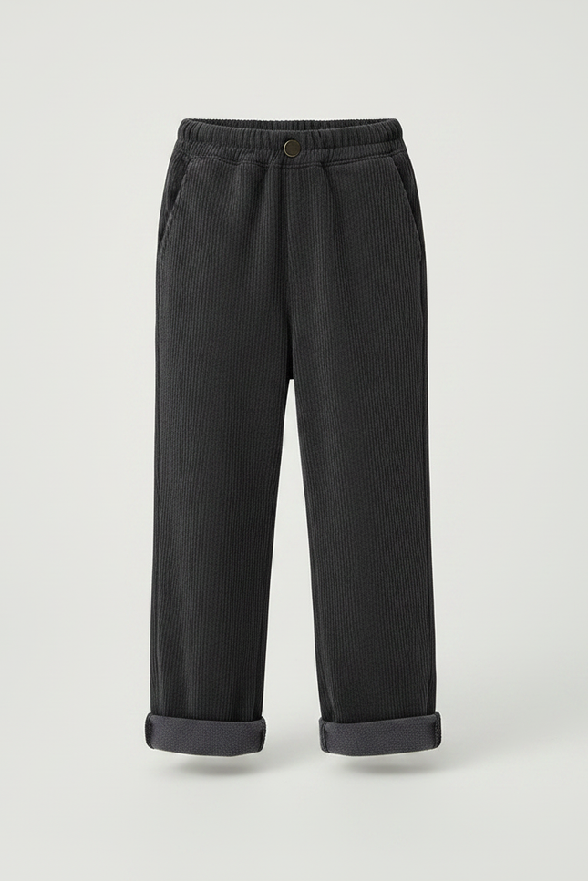 Pantalon Noir Côtelé Ample Décontracté Enfant Élastique - Cordé - vue 3