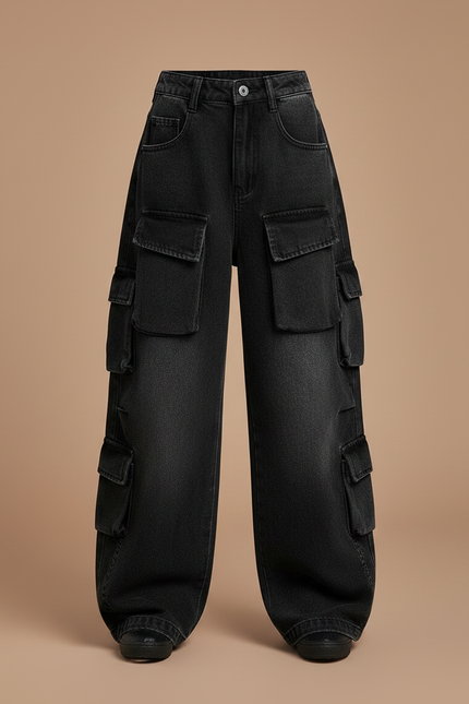 Pantalon Noir Ample Cargo Multi-Poches Fille - Jean - vue 3