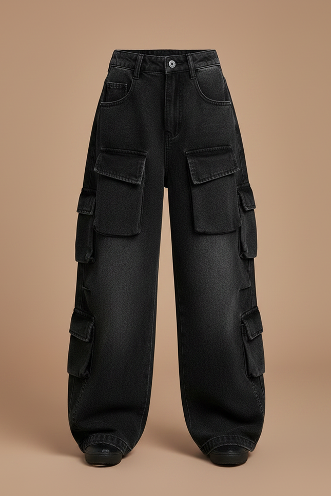 Pantalon Noir Ample Cargo Multi-Poches Fille - Jean - vue 3