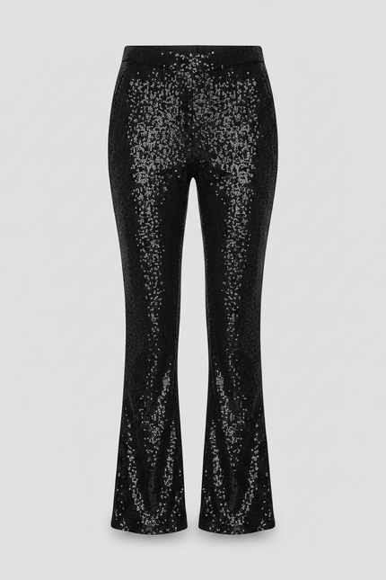 Pantalon Noir Paillettes Évasé Taille Haute Femme - Polyester - vue 3