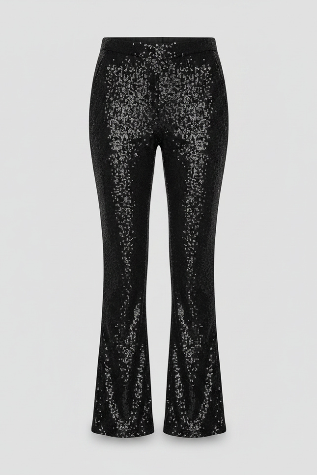 Pantalon Noir Paillettes Évasé Taille Haute Femme - Polyester - vue 3