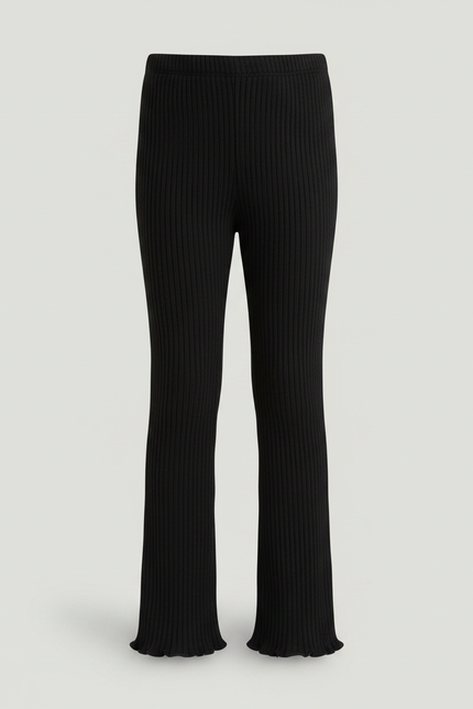 Pantalon Noir Côtelé Évasé Fille Confortable - Maille - vue 3