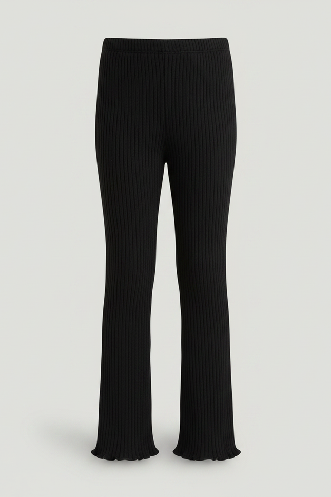 Pantalon Noir Côtelé Évasé Fille Confortable - Maille - vue 3