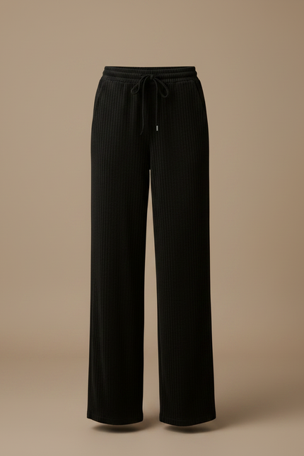 Pantalon Noir Côtelé Ample Décontracté Fluide - Cordé - vue 3