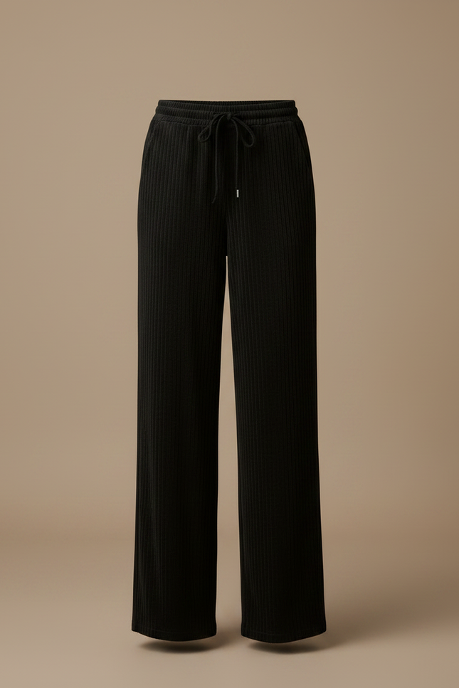 Pantalon Noir Côtelé Ample Décontracté Fluide - Cordé - vue 3