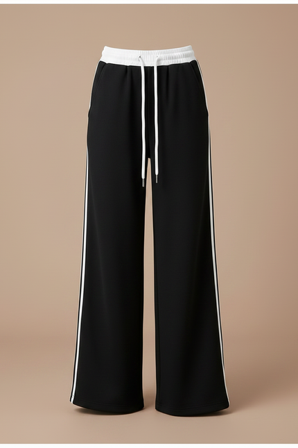 Pantalon Noir Large Bande Blanche Sport Fille - Molleton - vue 3