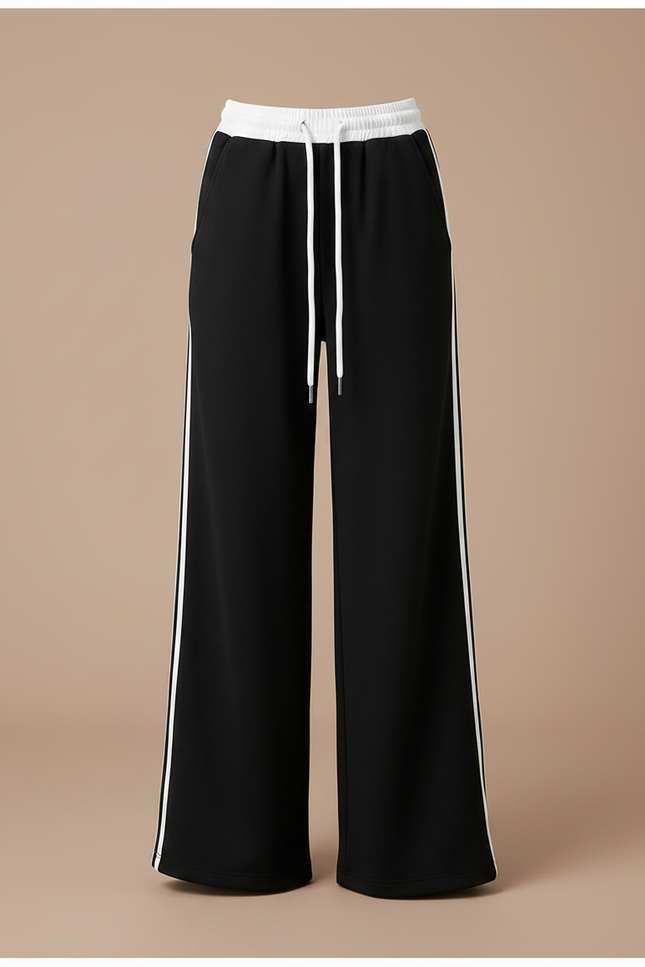Pantalon Noir Large Bande Blanche Sport Fille - Molleton - vue 3