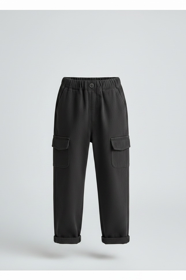 Pantalon Noir Cargo Enfant Ample Décontracté - Molleton - vue 3