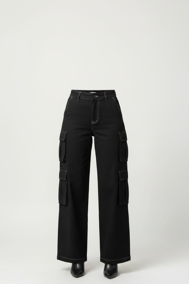 Pantalon Noir Couture Blanche Femme - Toile - vue 3
