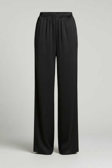 Pantalon Noir Fluide Ample Satiné Élégant Femme - vue 3