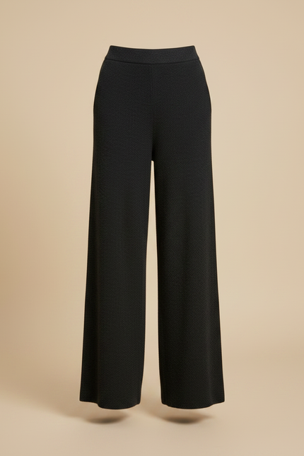 Pantalon Noir Large Maille Tricot Confortable Femme - vue 3