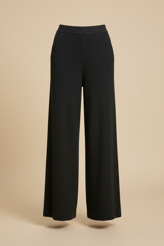 Pantalon Noir Large Maille Tricot Confortable Femme - vue 3