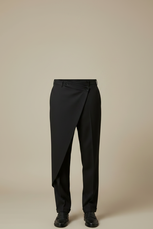 Pantalon Noir Asymétrique Drapé Élégant Homme - Gabardine - vue 3