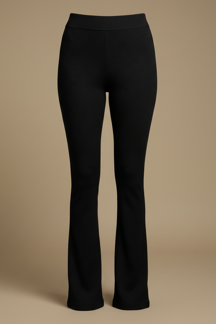 Pantalon Noir Côtelé Évasé Ajusté Extensible Femme - Maille - vue 3